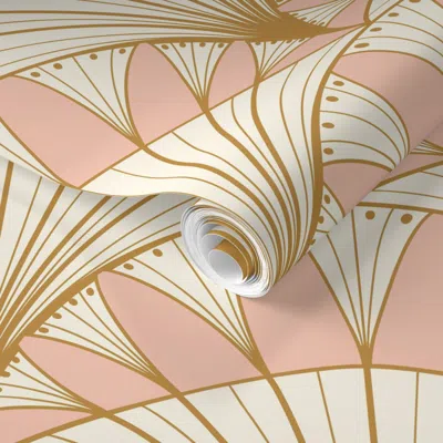 Spoonflower Pre-pasted Wallpaper Art Deco Flower Fans 2' X 12' Removable