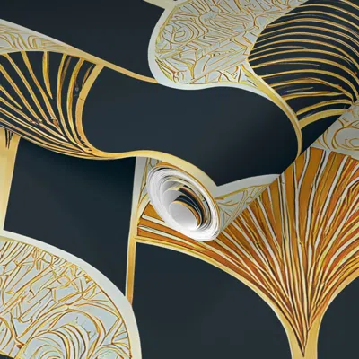 Spoonflower Pre-pasted Wallpaper Art Deco Gold Filigree And Gingko Leaves - Large Scale - Dramatic Glamour 2' X 