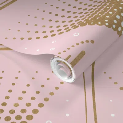 Spoonflower Pre-pasted Wallpaper Art Deco Jazz Bubbly Pink 2' X 12' Removable