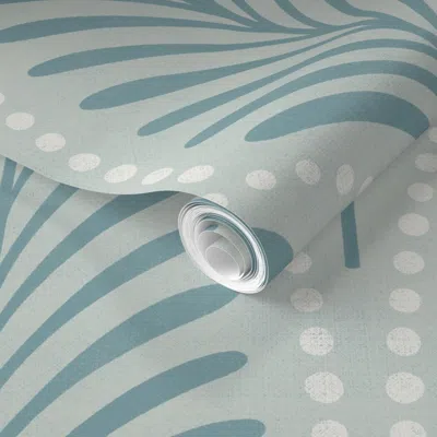 Spoonflower Pre-pasted Wallpaper Art Deco Leaves - Dusty Blue (large) 2' X 12' Removable