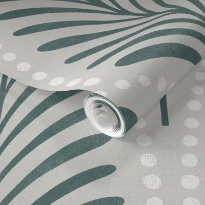 Spoonflower Pre-pasted Wallpaper Art Deco Leaves - Grey Mint (large) 2' X 12' Removable