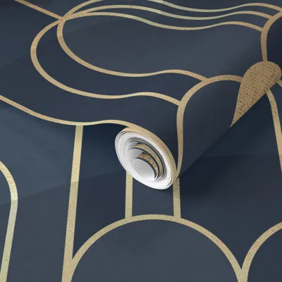 Spoonflower Pre-pasted Wallpaper Art Deco Moon And Waterfall Jumbo 2' X 12' Removable