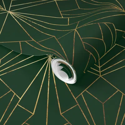 Spoonflower Pre-pasted Wallpaper Art Deco On Emerald Green 2' X 12' Removable