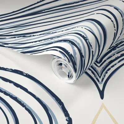Spoonflower Pre-pasted Wallpaper Art Deco Organic Abstract Sketch Navy Blue 2' X 12' Removable