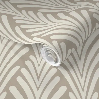 Spoonflower Pre-pasted Wallpaper Art Deco Palm Chevron-japandi Heathered Grey & Cream Geometric-warm Minimal 2' 