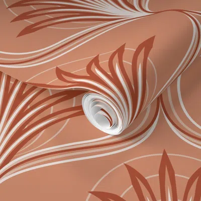 Spoonflower Pre-pasted Wallpaper Art Deco Palm  Large Scale In Terracotta Tones Nude Pink 2' X 12' Removable