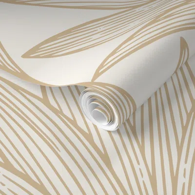 Spoonflower Pre-pasted Wallpaper Art Deco Palm Leaf Scallop -beige&cream- Timeless Elegant Accent Wall Muted 2' 