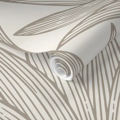 Spoonflower Pre-pasted Wallpaper Art Deco Palm Leaf Scallop - Taupe - Glamorous Farmhouse Chic Accent Wall 2' X 