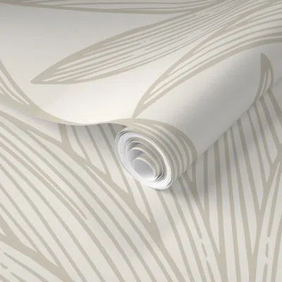 Spoonflower Pre-pasted Wallpaper Art Deco Palm Leaf Scallop -white Bone&cream- Glamorous Neutral Accent Wall 2' 