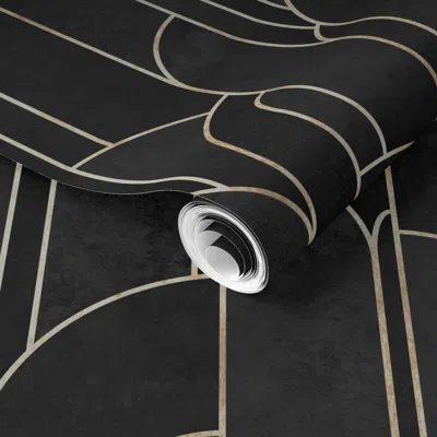 Spoonflower Pre-pasted Wallpaper Art Deco Pattern. Black Luxury Velvet 2' X 12' Removable