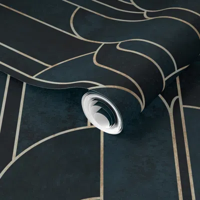 Spoonflower Pre-pasted Wallpaper Art Deco Pattern. Dark Green Luxury Velvet 2' X 12' Removable