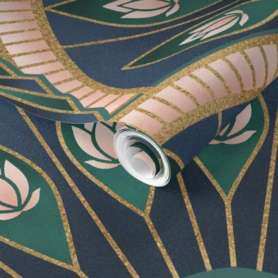 Spoonflower Pre-pasted Wallpaper Art Deco Peacock 2' X 12' Removable