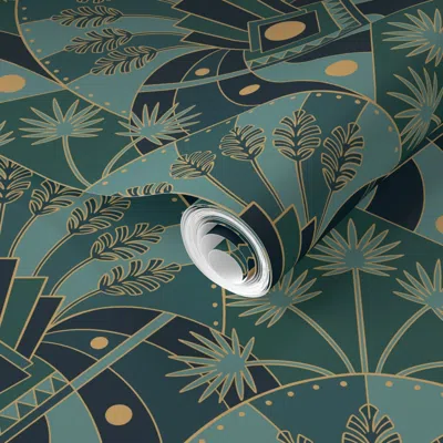 Spoonflower Pre-pasted Wallpaper Art Deco Retro Motel Palms  Removable