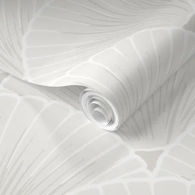 Spoonflower Pre-pasted Wallpaper Art Deco Shell Flower Fan Scallop In Subtle Soft Light Cream 2' X 12' Removable In White