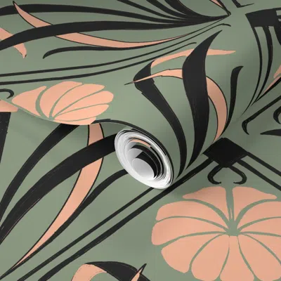 Spoonflower Pre-pasted Wallpaper Art Deco Single Bloom  Removable