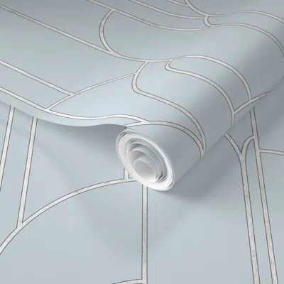 Spoonflower Pre-pasted Wallpaper Art Deco Style Geometric Forms Pattern. Blue And Silver 2' X 12' Removable