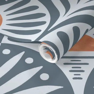 Spoonflower Pre-pasted Wallpaper Art Deco Sunset And Leaves Custom Gray Light 2' X 12' Removable