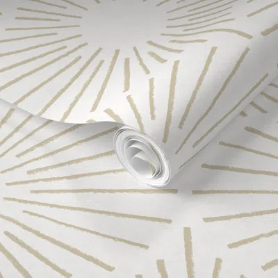 Spoonflower Pre-pasted Wallpaper Art Deco Sunshine - Beige On Ivory (large Scale) 2' X 12' Removable