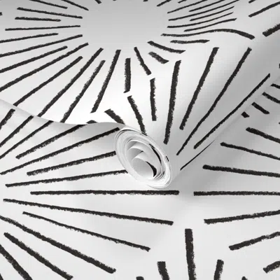 Spoonflower Pre-pasted Wallpaper Art Deco Sunshine - Black On White (jumbo Scale) 2' X 12' Removable
