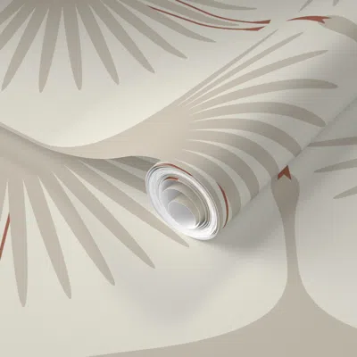 Spoonflower Pre-pasted Wallpaper Art Deco Swans - 12" - Accessible Beige On Alabaster 2' X 12' Removable In Sand