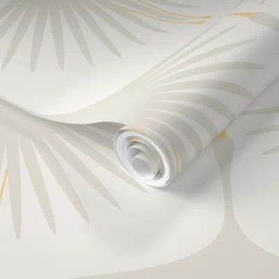 Spoonflower Pre-pasted Wallpaper Art Deco Swans - 12" Wide Repeat - Off-white On Off-white 2' X 12' Removable In Neutral