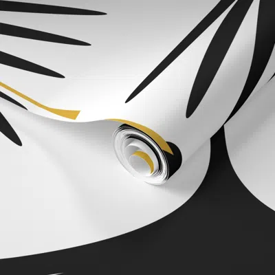 Spoonflower Pre-pasted Wallpaper Art Deco Swans - Black On White - 24" Wide Repeat 2' X 12' Removable