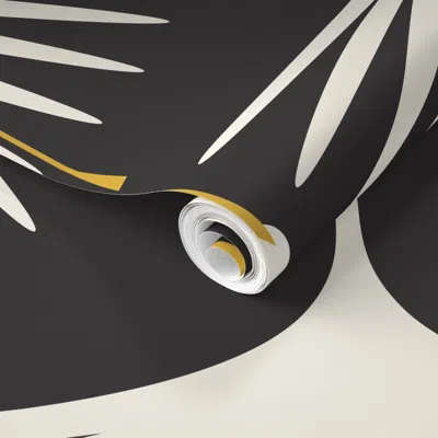 Spoonflower Pre-pasted Wallpaper Art Deco Swans - Cream On Black - 24" Wide Repeat 2' X 12' Removable In Multi