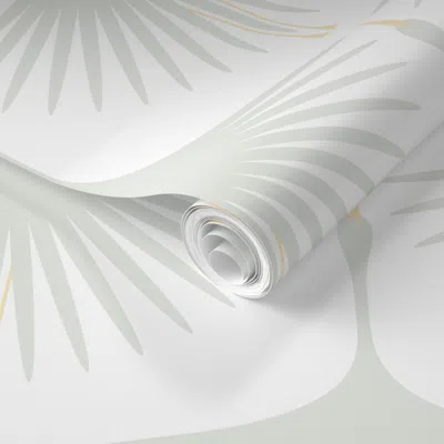 Spoonflower Pre-pasted Wallpaper Art Deco Swans - Gray Lake On White - 12" 2' X 12' Removable In Multi