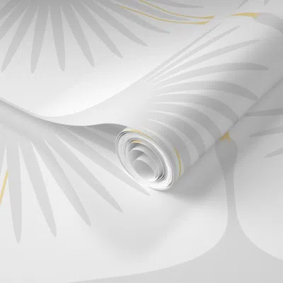 Spoonflower Pre-pasted Wallpaper Art Deco Swans - Whispered Gray On White 12" 2' X 12' Removable