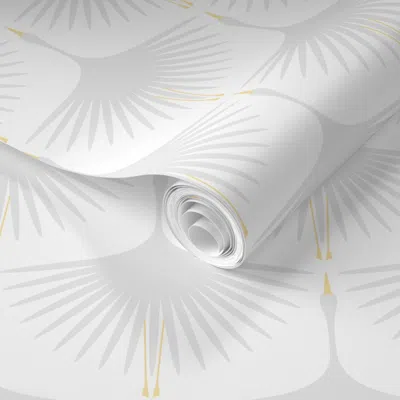 Spoonflower Pre-pasted Wallpaper Art Deco Swans - Whispered Gray On White 6" 2' X 12' Removable