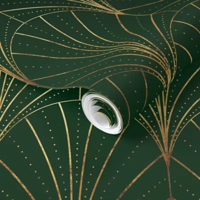Spoonflower Pre-pasted Wallpaper Art Deco Waterfalls // Emerald Green 2' X 12' Removable