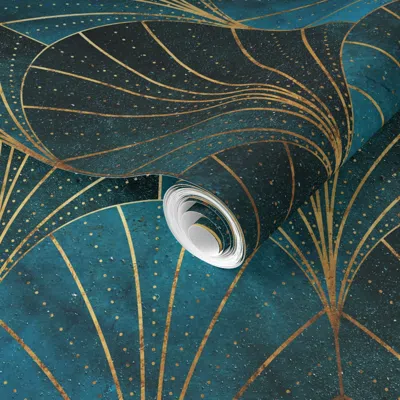 Spoonflower Pre-pasted Wallpaper Art Deco Waterfalls // Luxe Blue Ombre 2' X 12' Removable