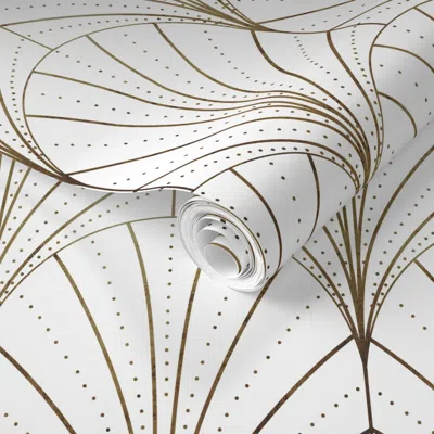 Spoonflower Pre-pasted Wallpaper Art Deco Waterfalls // White 2' X 12' Removable
