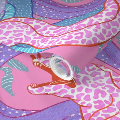 Spoonflower Pre-pasted Wallpaper Art Nouveau Leopard Moray Eels Entwined In Sea Kelp - Dopamine Pink Purple 2' X
