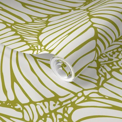 Spoonflower Pre-pasted Wallpaper Asher Foliage - 4016 Jumbo - Creamy White And Chartreuse Green 2' X 12' Removab