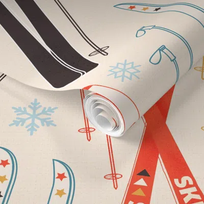 Spoonflower Pre-pasted Wallpaper Aspen Winter Lodge / Retro Nordic Ski Cream Texture / L Size 2' X 12' Removable