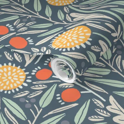 Spoonflower Pre-pasted Wallpaper Astrid (blue) 2' X 12' Removable In Multi