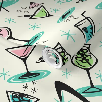 Spoonflower Pre-pasted Wallpaper Atomic Cocktails 2' X 12' Removable