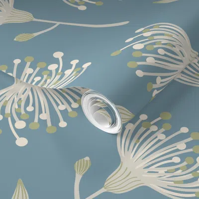 Spoonflower Pre-pasted Wallpaper Australian Eucalyptus Tossed Retro Floral Botanical Soft Pastel Blue Small 2' X