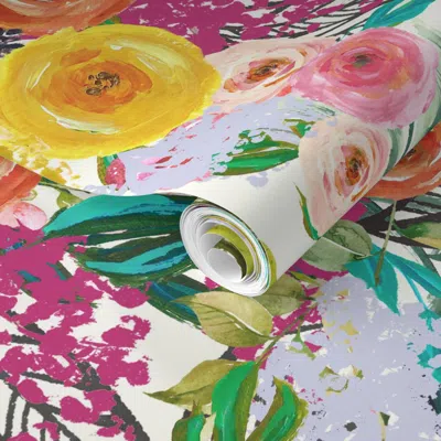 Spoonflower Pre-pasted Wallpaper Autumn Blooms // Off White (giant 50" Scale) 2' X 12' Removable