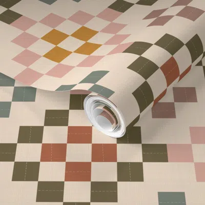 Spoonflower Pre-pasted Wallpaper Autumn Colors Folk Cottage Quilt 2' X 12' Removable