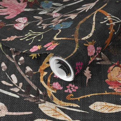 Spoonflower Pre-pasted Wallpaper Autumn Fable Floral (charcoal) Jumbo 2' X 12' Removable