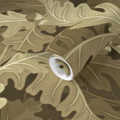 Spoonflower Pre-pasted Wallpaper Autumn Oak Leaves And Acorns Arts And Crafts Style Brown 2' X 12' Removable