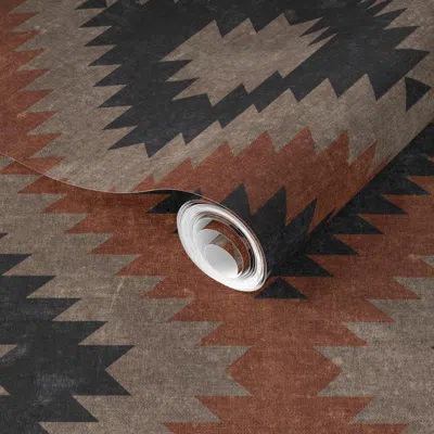 Spoonflower Pre-pasted Wallpaper Aztec Neutrals - Inkwell & Taupe - Home Decor - Lad19 2' X 12' Removable In Multi