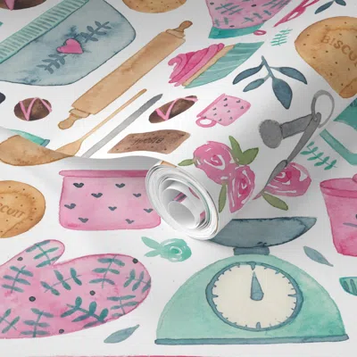 Spoonflower Pre-pasted Wallpaper Baking Kitchen Pattern 2' X 12' Removable