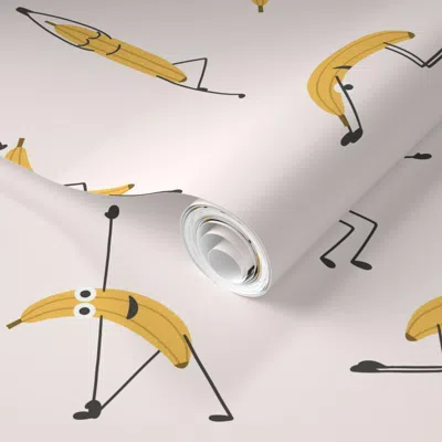 Spoonflower Pre-pasted Wallpaper Banana Yoga / Big Scale / Fun And Playful For Kids And The Young At Heart 2' X 