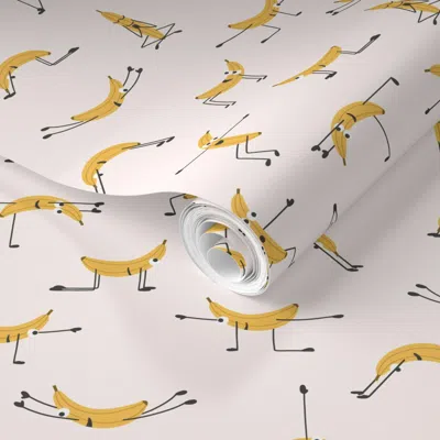 Spoonflower Pre-pasted Wallpaper Banana Yoga / Medium Scale / Fun And Playful For Kids And The Young At 2' X 12' In Multi
