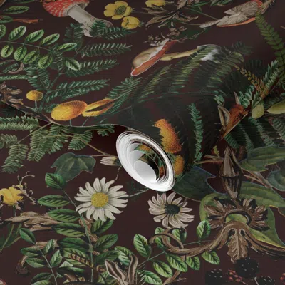 Spoonflower Pre-pasted Wallpaper Baroque Rustic Autumn Charm- Leaves Dark Wild Deer Farmhouse Vibes -brown 2' X 