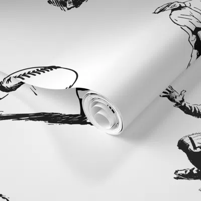 Spoonflower Pre-pasted Wallpaper Baseball Players In Expressive Poses With Balls Sports Scenes - Black White  Re