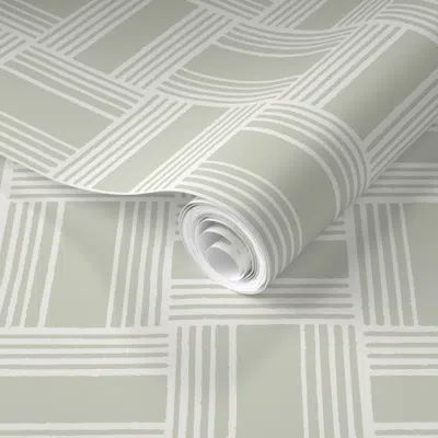 Spoonflower Pre-pasted Wallpaper Basketcase Sage Gray  Removable